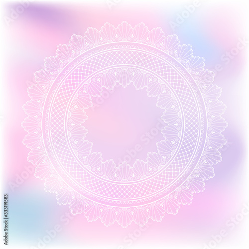 Blurred pastel background with decorative pattern in ethnic oriental style on for greeting card, invitation or announcement