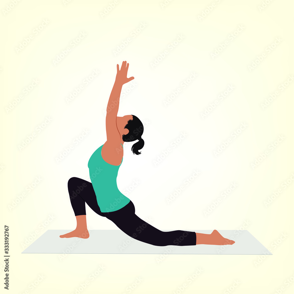 A woman workout yoga, female fitness instructor demonstrates a yoga position, vector image. A woman workout yoga, female fitness instructor demonstrates a yoga position, vector image.