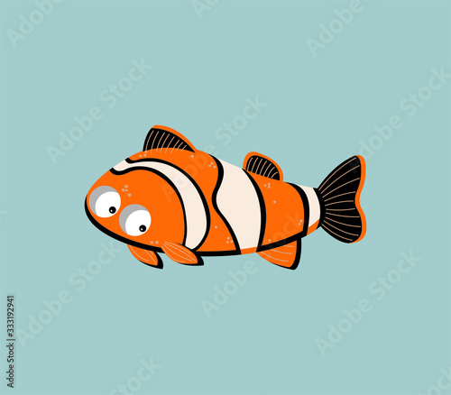 Cute orange clown fish cartoon illustration
