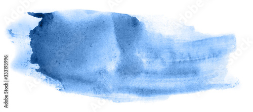 Abstract watercolor background hand-drawn on paper. Volumetric smoke elements. Blue color. For design, web, card, text, decoration, surfaces.