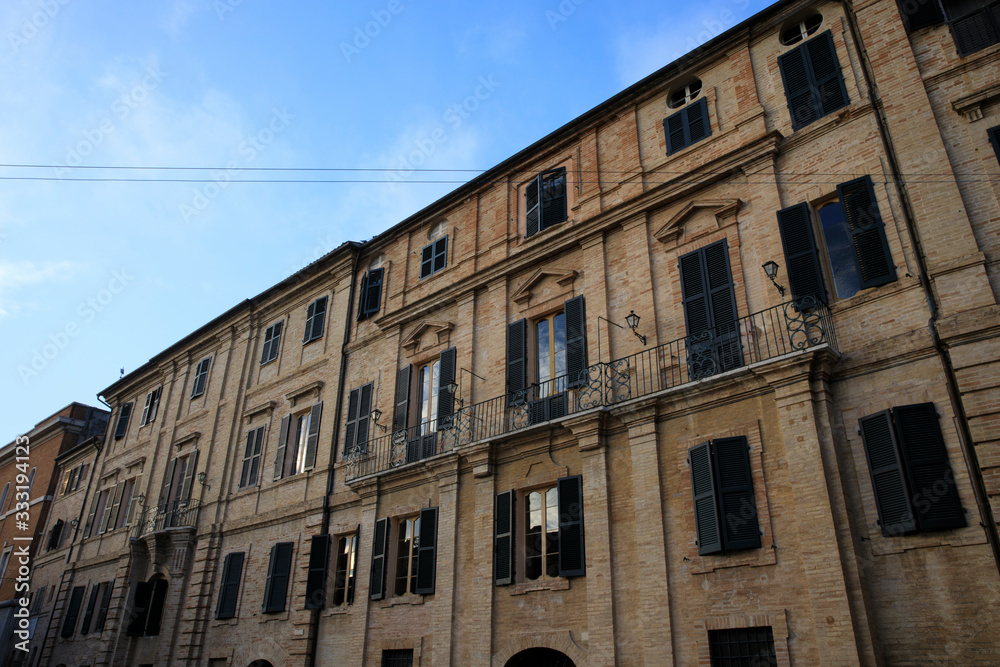Recanati (MC), Italy - January 1, 2019: The home and birthplace of Count Giacomo Leopardi, Italian poet, essayist, and philologist, in  Recanati village,  Recanati, Macerata, Marche, Italy