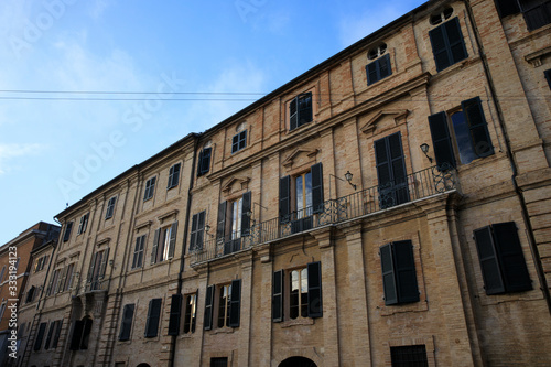 Recanati (MC), Italy - January 1, 2019: The home and birthplace of Count Giacomo Leopardi, Italian poet, essayist, and philologist, in Recanati village, Recanati, Macerata, Marche, Italy