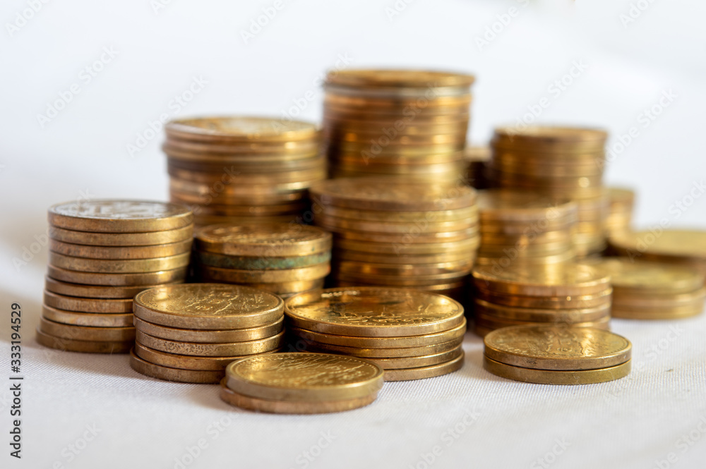 Piles of Nepal Rupee Coins