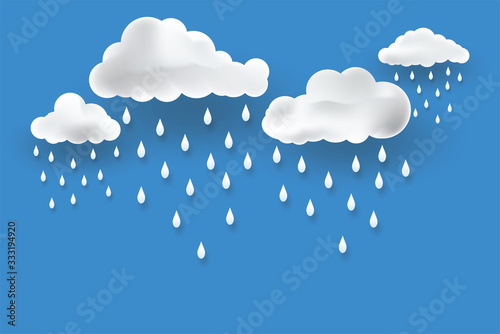 Cloud and rain on blue background, vector design