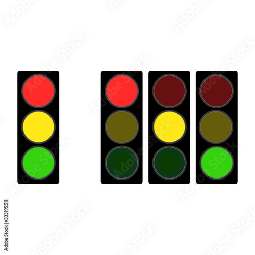 Set of led traffic lights in flat style isolated o white