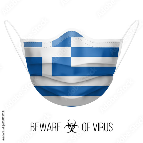 Free Download Medical Mask with National Flag of Greece as Icon on White. Protective Mask Virus and Flu. Surgery Concept of Health Care Problems and Fight Novel Coronavirus (2019-nCoV) in Form of Greek flag - GFXLoad
