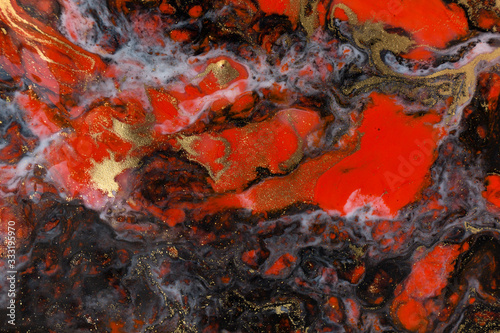 Wallpaper Mural Red, black and gold paint liquid background. Abstract marble texture. Torontodigital.ca