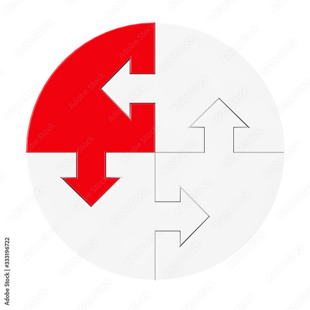 Leadership Concept. White Puzzle Pieces with Arrows and One Red. 3d Rendering Leadership Concept. White Puzzle Pieces with Arrows and One Red. 3d Rendering