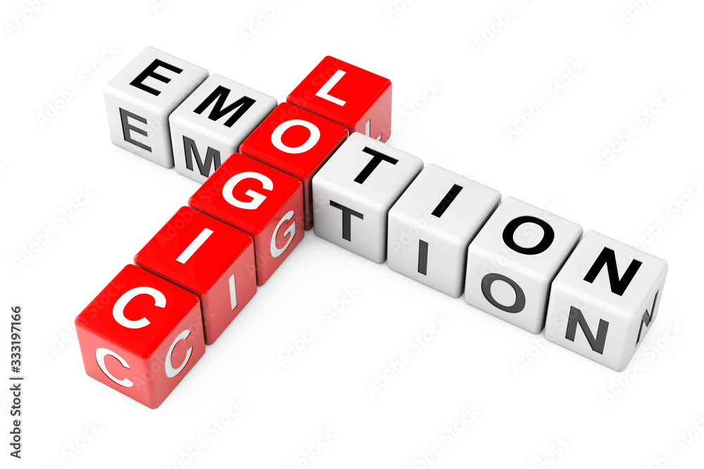 Logic and Emotin Sign as Crossword Cube Blocks. 3d Rendering Logic and Emotin Sign as Crossword Cube Blocks. 3d Rendering