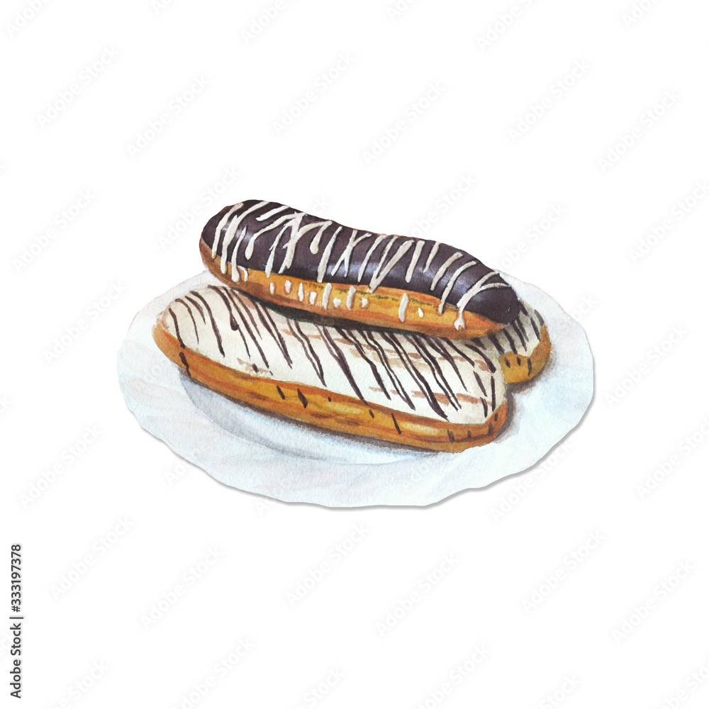 Three Eclaires on a plates. Sweet cake. Three Eclaires on a plates. Sweet cake.