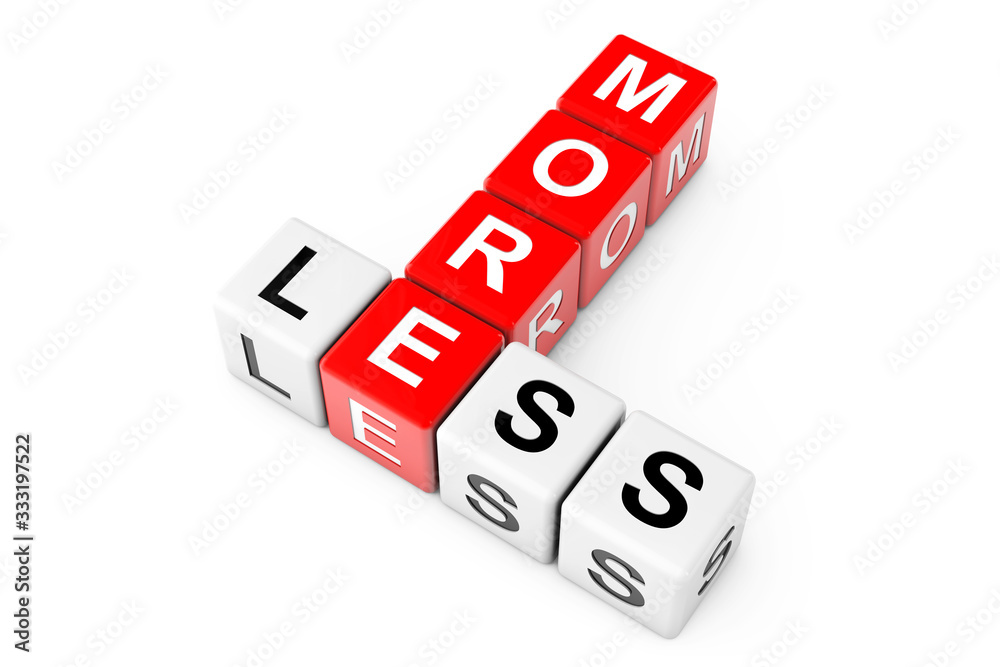 Less and More Sign as Crossword Cube Blocks. 3d Rendering Less and More Sign as Crossword Cube Blocks. 3d Rendering