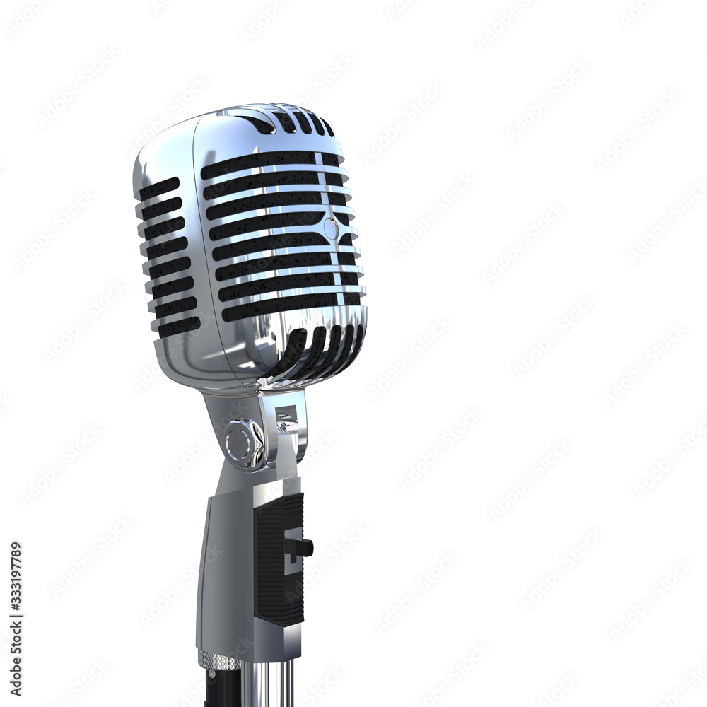 Fototapeta premium Professional Polished Metal Vintage Microphone. 3D Render.