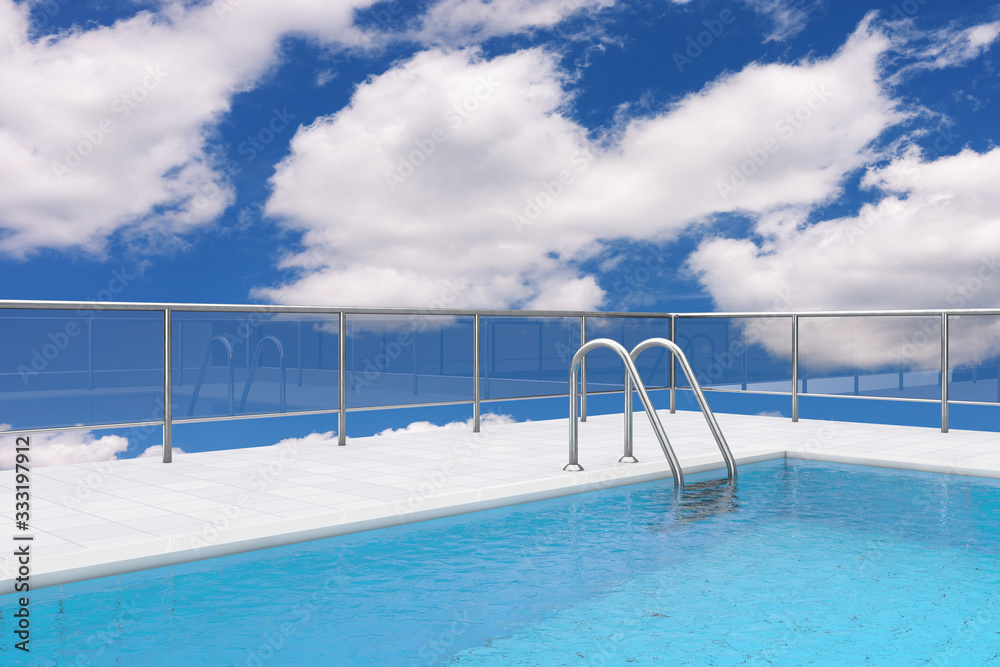 Swimming Pool on Roof with Chrome Swimming Pool Ladder . 3d Rendering Swimming Pool on Roof with Chrome Swimming Pool Ladder . 3d Rendering