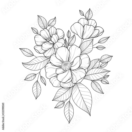 Hand drawing flower for greeting card, invitation, Henna drawing and tattoo template. Vector illustration