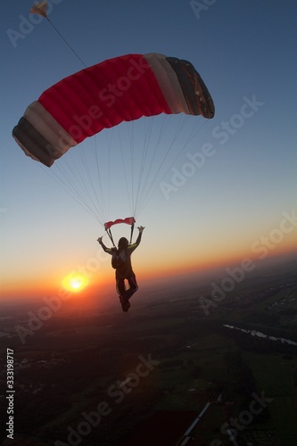 skydiver silhouette at sunset in Brazil