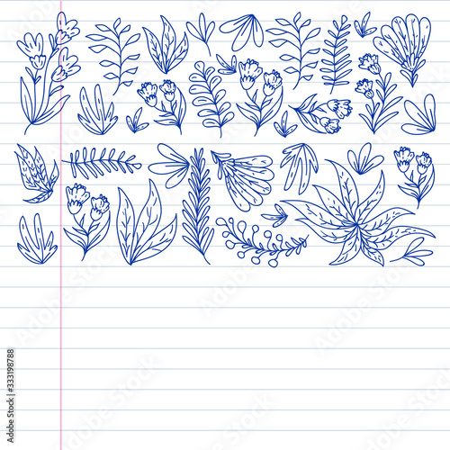 Hand vector drawn floral  leaves elements. Pattern for logo  greeting card  wedding design.