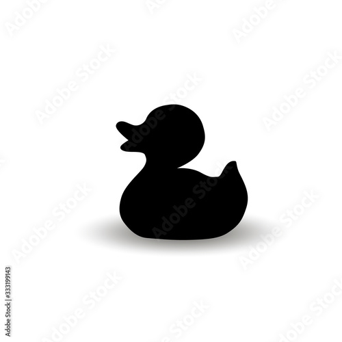 Silhouette of toy duckling isolated on white background.
