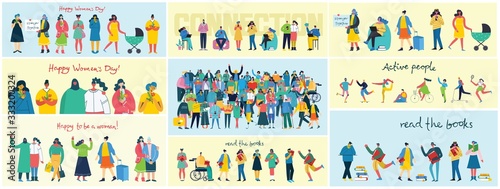 Vector illustration in a flat style of group of different activities of people