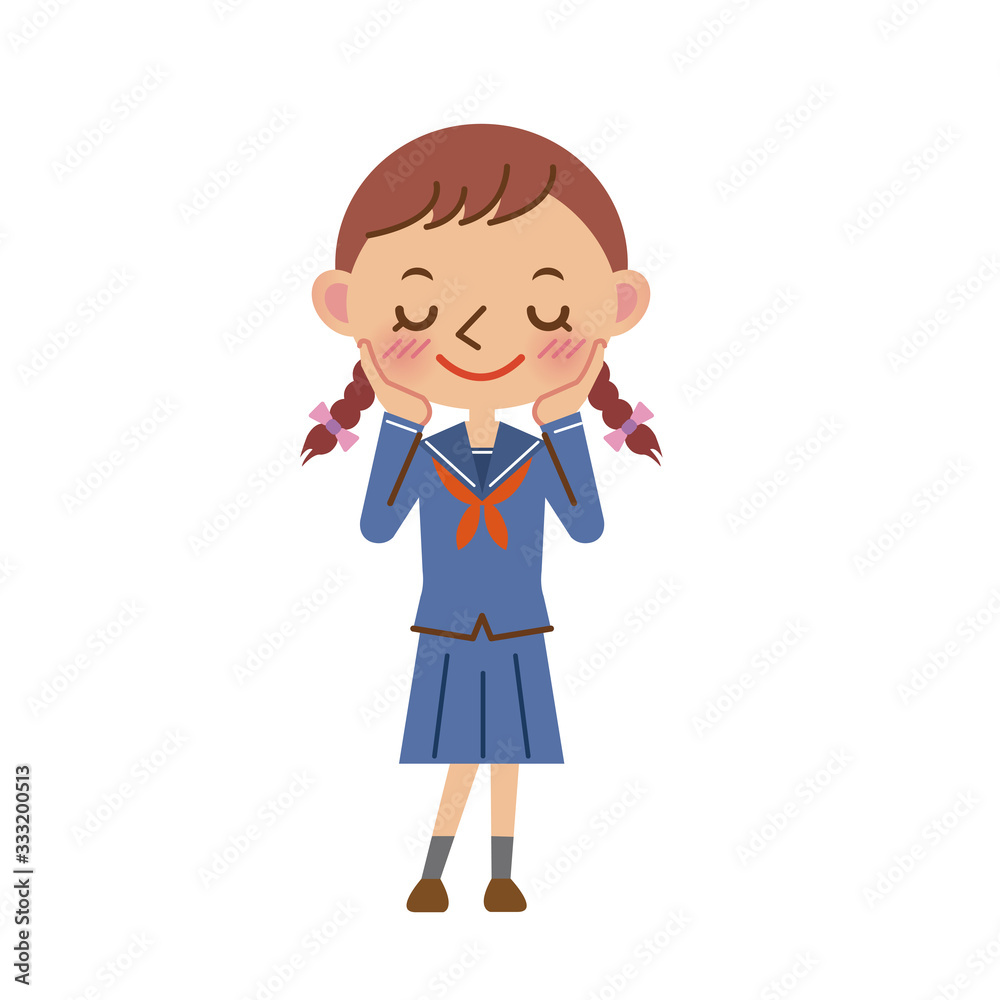 照れるセーラー服姿の女子中学生・高校生 照れるセーラー服姿の女子中学生・高校生