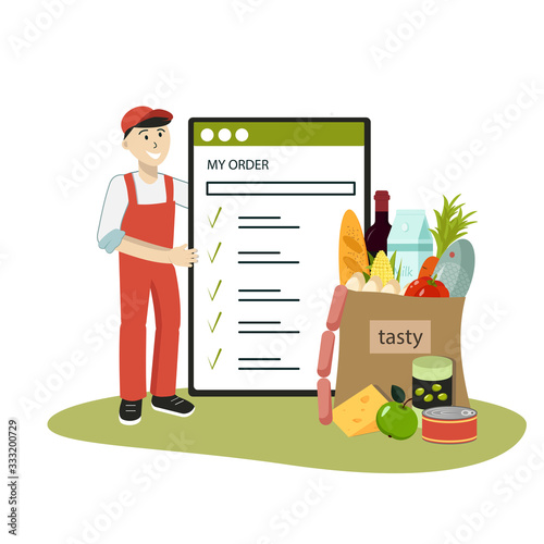 Illustration for ordering products online. Vector graphics.