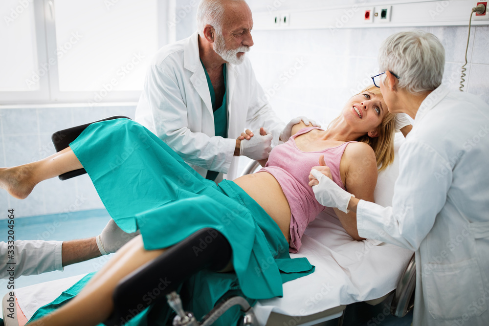 Pregnant woman with doctor in maternity hospital before childbirth Pregnant woman with doctor in maternity hospital before childbirth