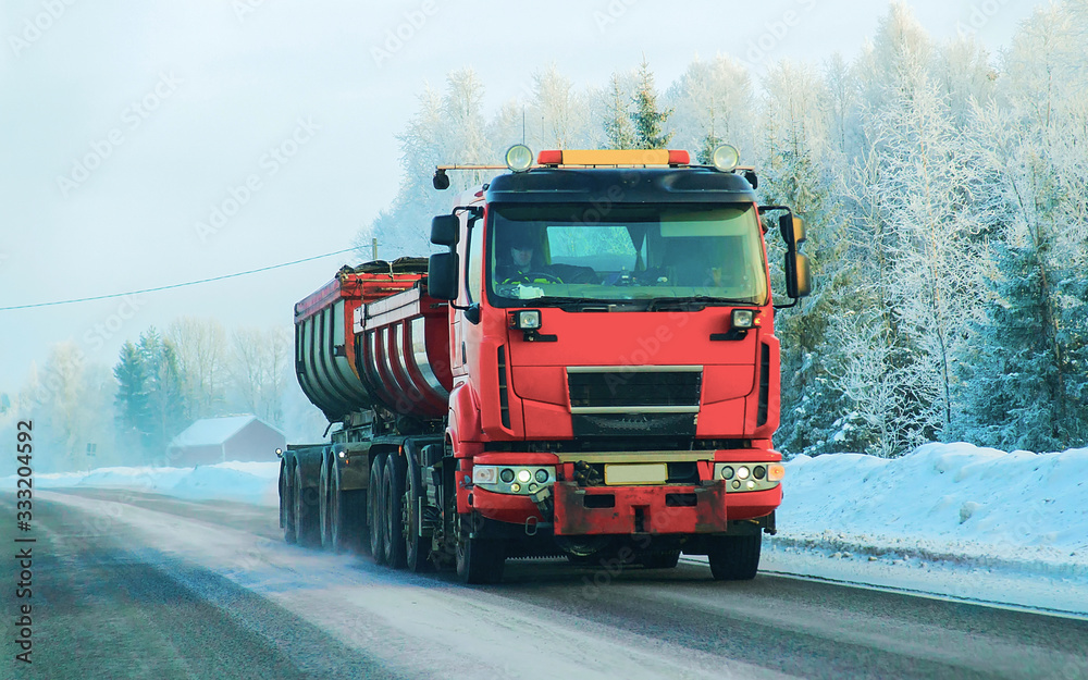 Tanker storage in road of winter Rovaniemi reflex