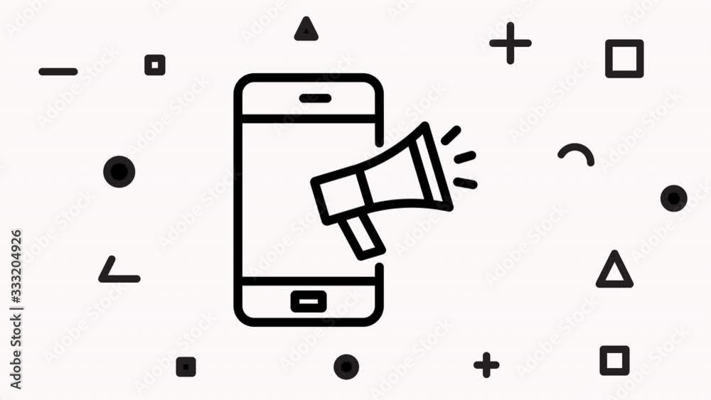 Megaphone and mobile phone line icon animation Megaphone and mobile phone line icon animation