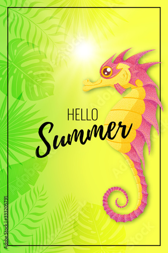 Vertical summer lime poster with seahorse