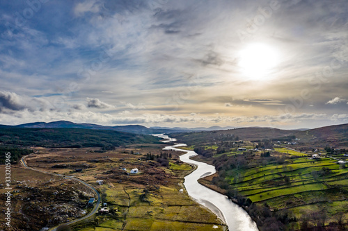 Aerial view of Gweebarra River between Doochary and Lettermacaward in Donegal - Ireland. photo