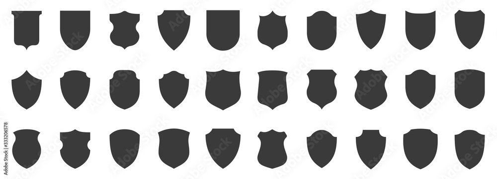Set of shields. Protection. Vector graphics - obrazy, fototapety, plakaty 