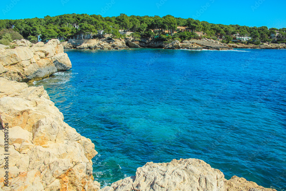 Cala Gat beach - view over beautiful idyllic coast in Cala Rajada, Mallorca, Spain