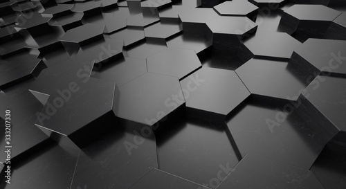 3D rendering of black geometry background.