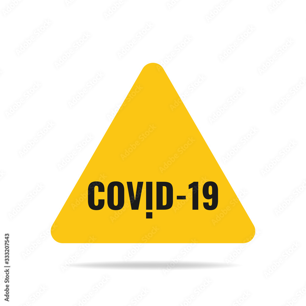 The triangular warning sign of a coronavirus with an acronym of covid-19 is isolated on a white background. Vector illustration, eps 10.