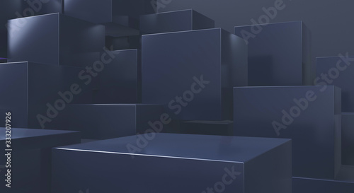 3D rendering of black geometry background.