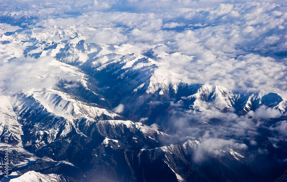 Fototapeta premium aerial view of mountains in Tibet