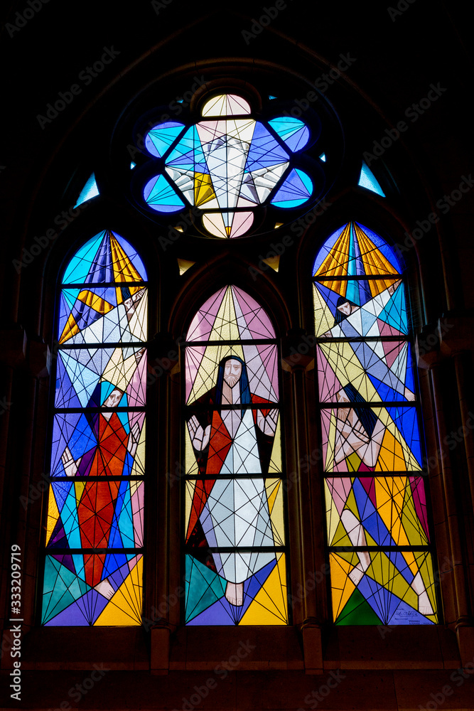 Stained glass window in Catedral de la Almudena, Madrid