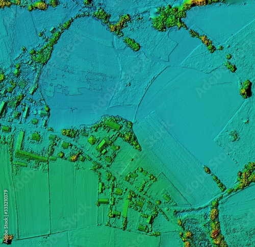 DEM - digital elevation model. Product made after proccesing pictures taken from a drone. Shows the urban area of the scattered village