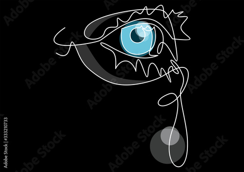Eye with tears vector illustration.Vector continuous line.