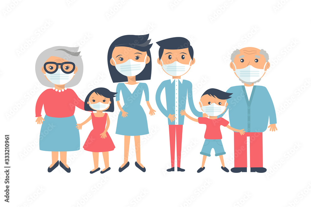 family wearing protective Medical mask for prevent virus Wuhan Covid-19. family wearing protective Medical mask for prevent virus Wuhan Covid-19.