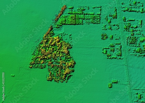 DEM - digital elevation model. Product made after proccesing pictures taken from a drone. Shows the urban area of the scattered village photo