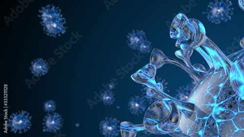 Microscope virus cell. Pandemic bacteria pathogen medical health risk, Corona COVID-19 Alert SOS, immunology, virology, epidemiology concept. 3D rendering looped animation.