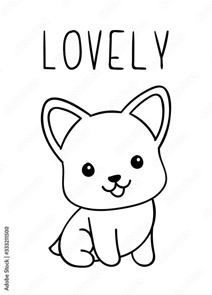 Coloring pages, black and white cute kawaii hand drawn corgi dog doodles, lettering lovely Coloring pages, black and white cute kawaii hand drawn corgi dog doodles, lettering lovely