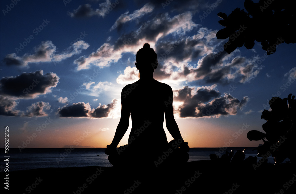 Serenity and yoga practicing in twilight sunset time, meditation Serenity and yoga practicing in twilight sunset time, meditation