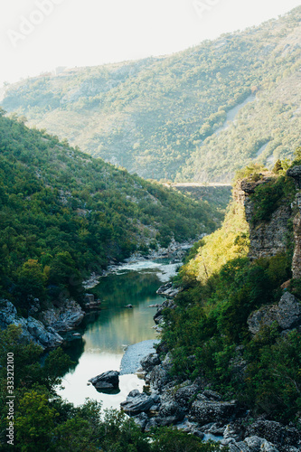 View of green hills and canyon mountain Moraca river, Montenegro