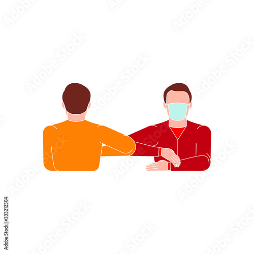 Crown virus - greeting (handshake). Quarantine communication illustration. Isolated object on a white background. Vector.