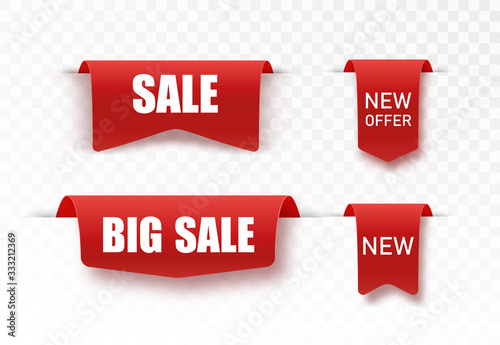 New big mega sale tags. Vector badges and labels. Paper ribbons