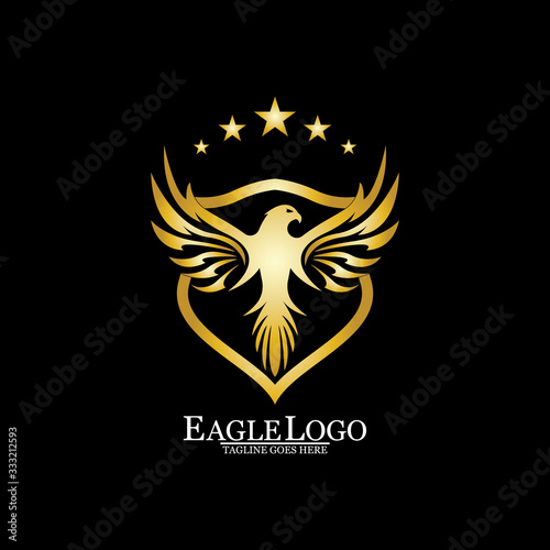Fototapeta Naklejka Na Ścianę i Meble -  Golden Eagle with Shield logo design