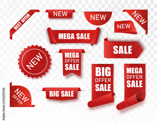 Price tags vector collection. Ribbon sale banners isolated. New collection dig mega sale offers.