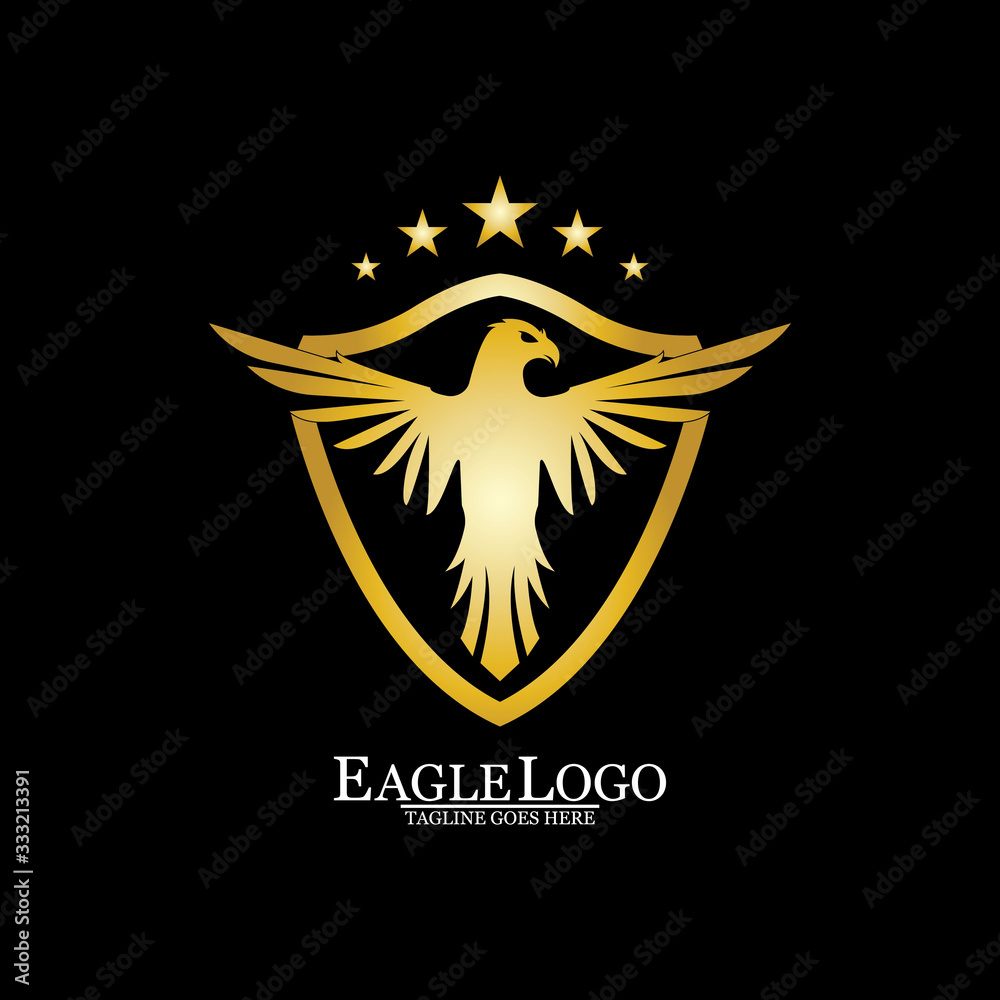 Golden Eagle with Shield logo design Stock Vector | Adobe Stock