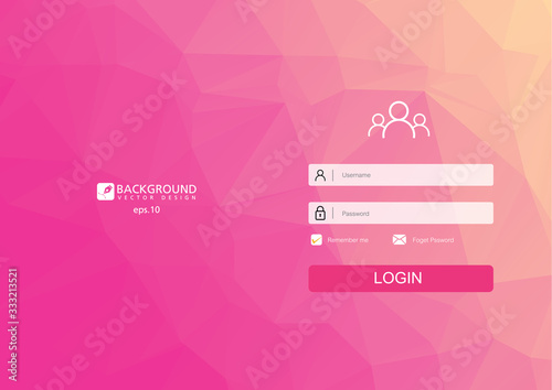 Login form menu with simple line icons. Low poly background. Website element for your web design